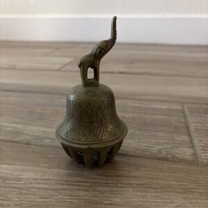 Antique‎ Elephant Claw Brass Bell, Prayer Temple Etched Design India